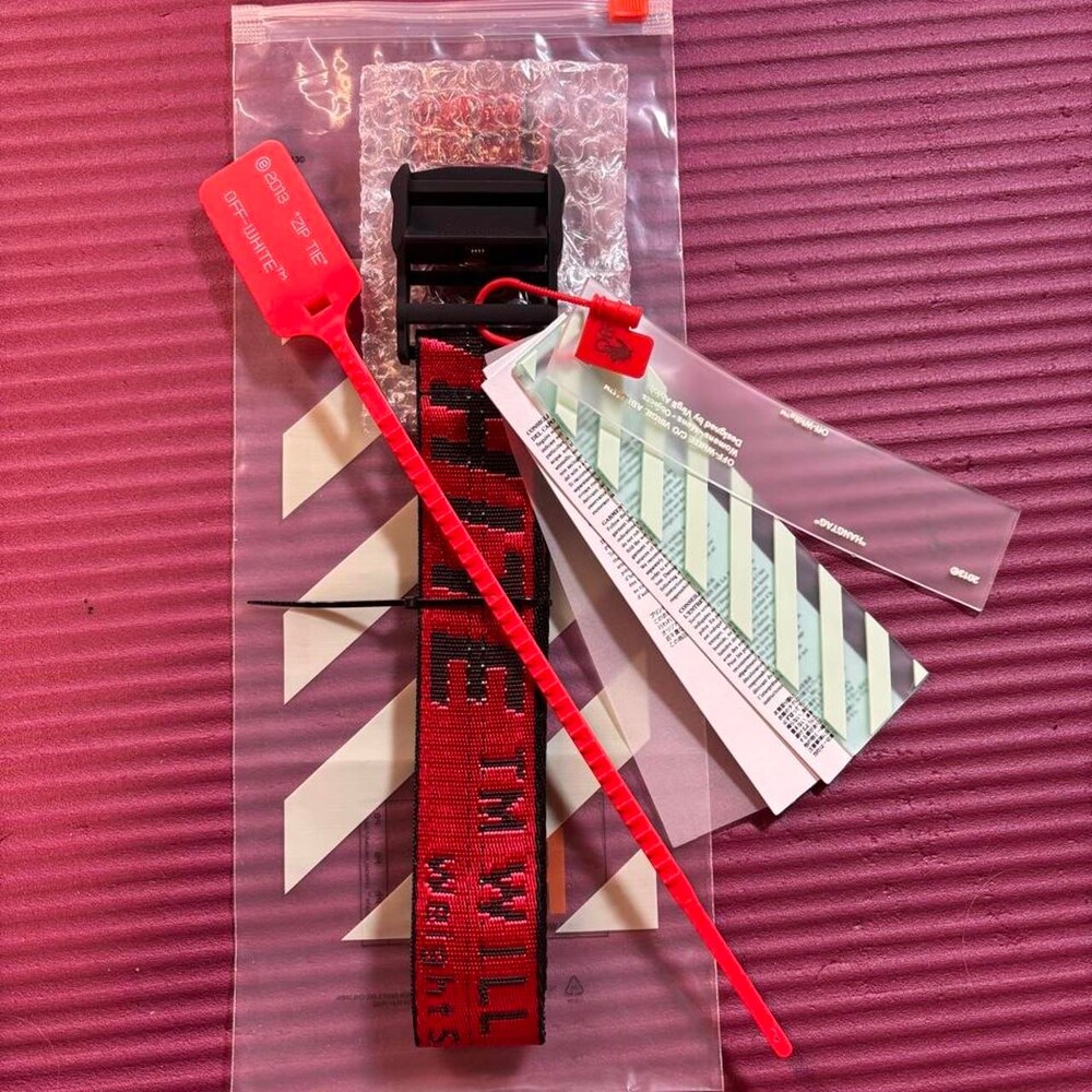 🩸 Red w/ Black, Matte Black Buckle | Off-White | Belt (200cm)